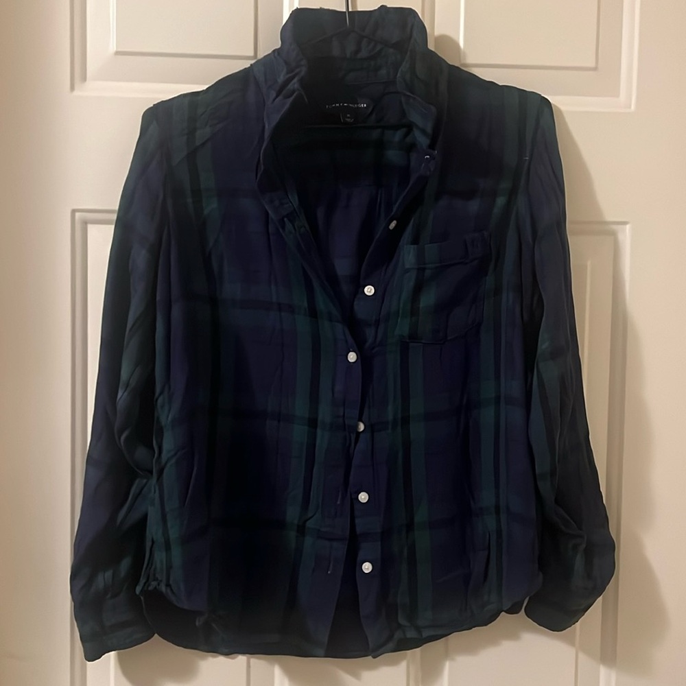 Tommy Hilfiger blue and green plaid button shirt